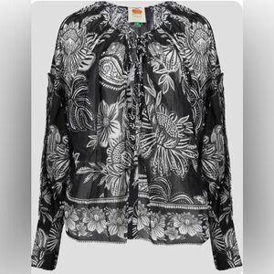 FARM Rio Pasley Bloom black V neck blouse